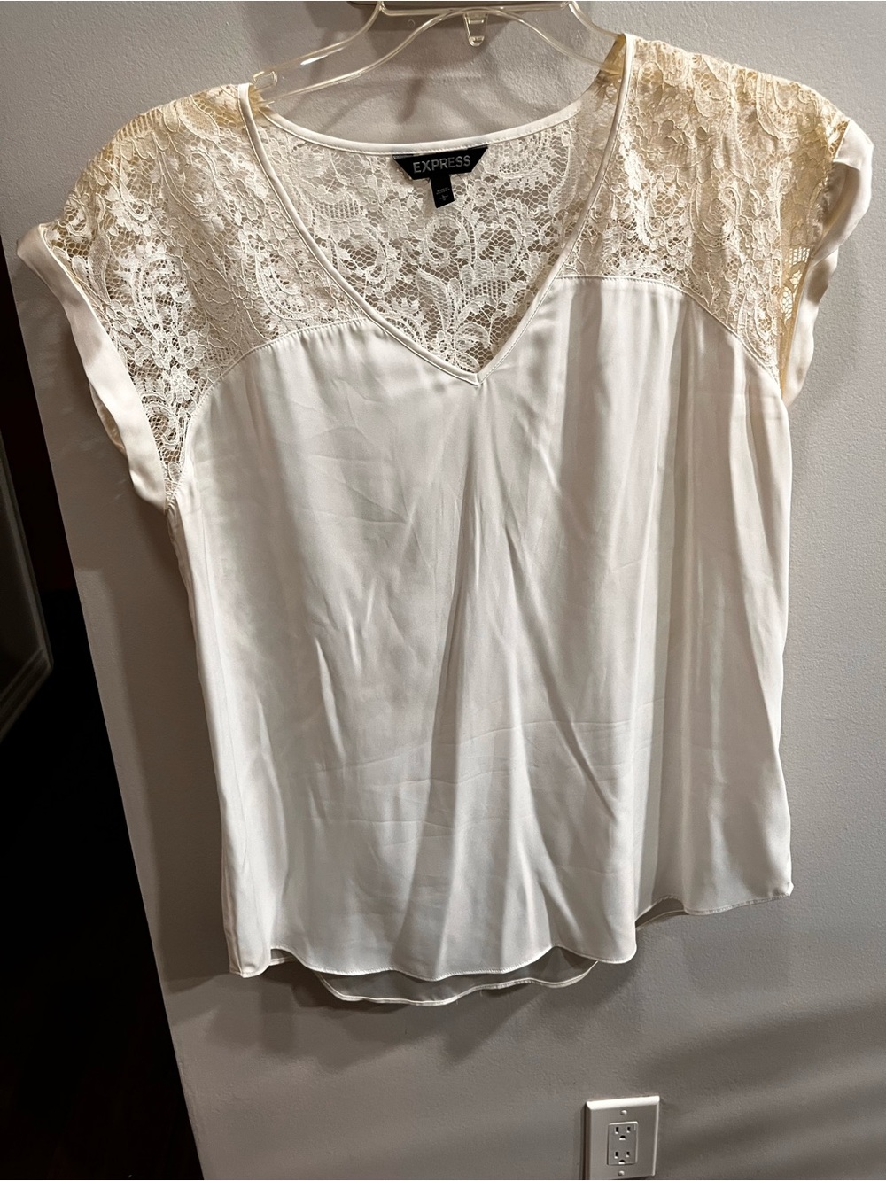 Ivory Lace Yoke V-Neck Blouse